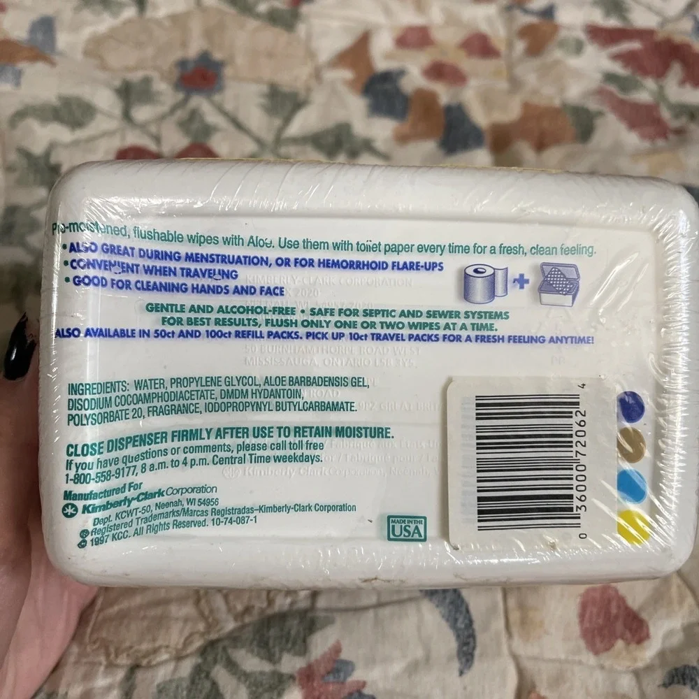 VTG Kleenex Cottonelle Aloe Flushable Wipes Refillable Tub Combo 100 Pc 1997‎